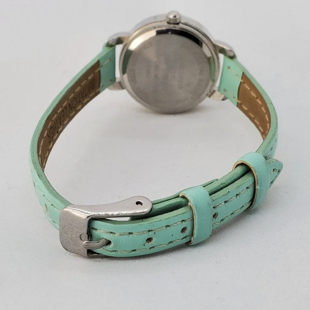 Women's Watch 26MM Gray Case Dial‎ Teal Faux Leather Bands New Battery